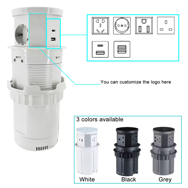 Automatic Pop Up Outlet, 4.33 inch/110mm hole Pop Up Outlet for Countertop with 15W Wireless Charger 3 AC Plug 10W USB-A 1 USB-C Hidden Outlet 5 FT/1.5m Cord for for Kitchen/Home/Office