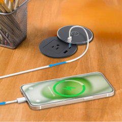 UL certified desk grommet 1 US Outlet+30W A+C Charging+15W QI Charging