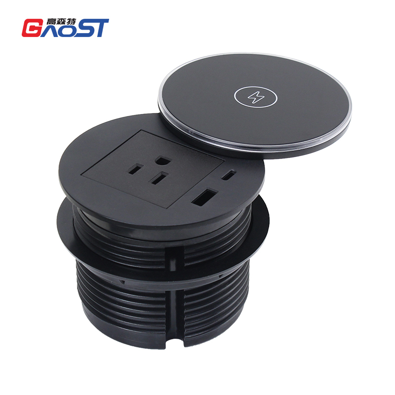 UL certified desk grommet 1 US Outlet+30W A+C Charging+15W QI Charging
