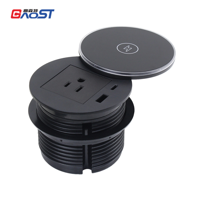 UL certified desk grommet 1 US Outlet+30W A+C Charging+15W QI Charging