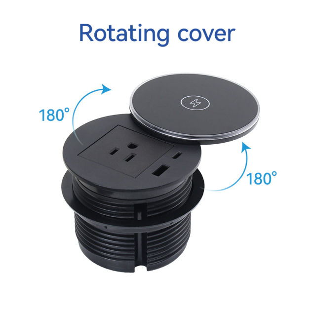 UL certified desk grommet 1 US Outlet+30W A+C Charging+15W QI Charging