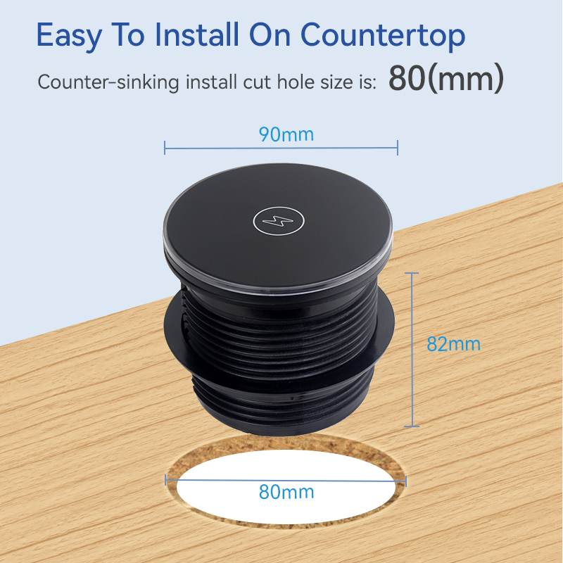 UL certified desk grommet 1 US Outlet+30W A+C Charging+15W QI Charging