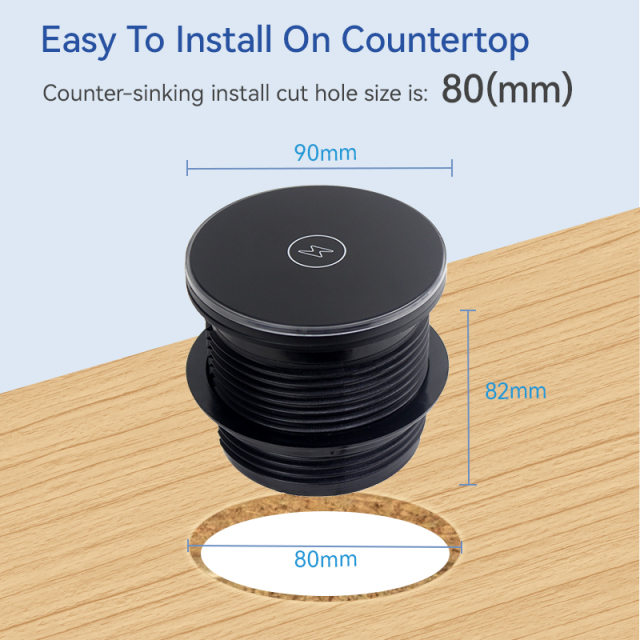 UL certified desk grommet 1 US Outlet+30W A+C Charging+15W QI Charging