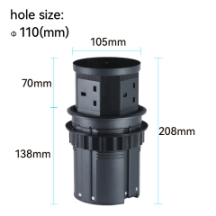 Retractable pop up socket with 15W qi charger, 3 UK outlet, USBA+C PD20W charging, alloy material housing hole 110mm