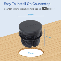 Round Power Grommet With Wireless Charging Lid，1 EU Outlet+30W A+C Charging+15W QI Fast Charging