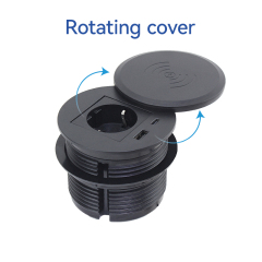 Round Power Grommet With Wireless Charging Lid，1 EU Outlet+30W A+C Charging+15W QI Fast Charging