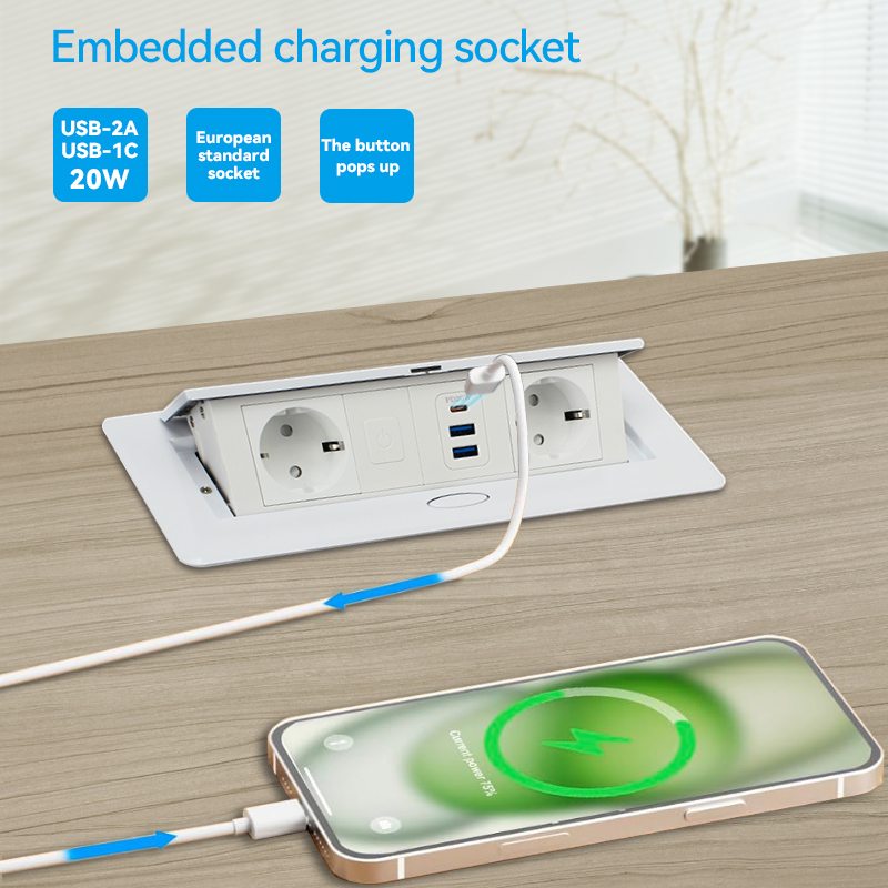Pop Up Power Socket For Table,EU Socket With PD20W USB Charging