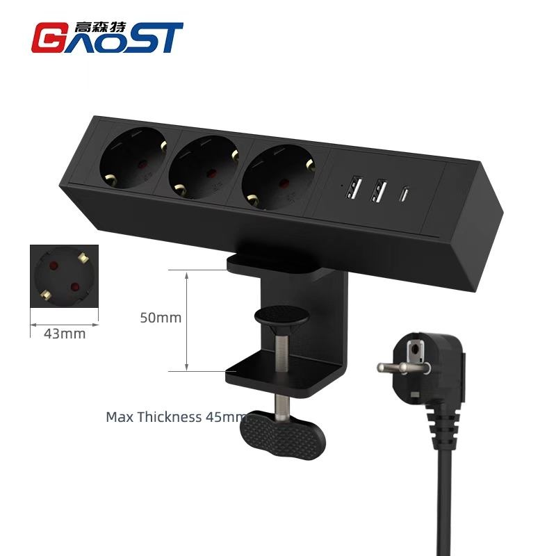 Desktop Clamp Power Strip with USB C,Aluminum Alloy Desk Clamp Power Strip with 3 Outlets, PD20W USB charging with 1.8meter power Cord