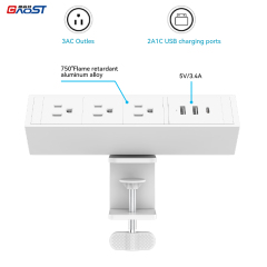 Desktop Clamp Power Strip with USB C,Aluminum Alloy Desk Clamp Power Strip with 3 Outlets, PD20W USB charging with 1.8Meter Cord