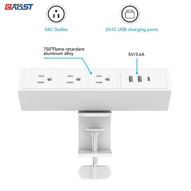 Desktop Clamp Power Strip with USB C,Aluminum Alloy Desk Clamp Power Strip with 3 Outlets, PD20W USB charging with 1.8Meter Cord