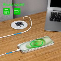 Alloy desk power grommet with universal socket PD20W USB charging hole 80mm, matte silver
