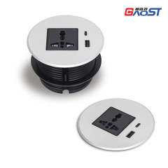 Alloy desk power grommet with universal socket PD20W USB charging hole 80mm, matte silver
