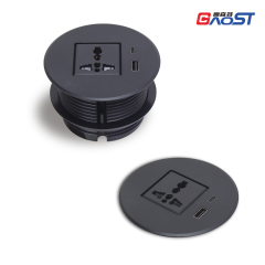 Alloy desk power grommet with universal socket PD20W USB charging hole 80mm, matte black