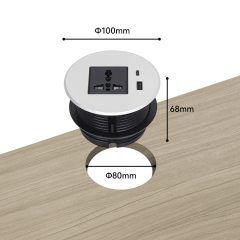 Alloy desk power grommet with universal socket PD20W USB charging hole 80mm, matte silver