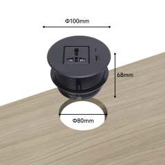 Alloy desk power grommet with universal socket PD20W USB charging hole 80mm, matte black