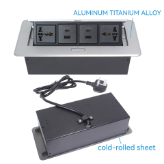 Hidden pop up table socket with 2 universal power,2 group of USBA+C charging,silver
