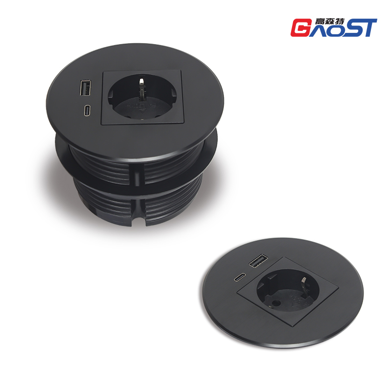Alloy desk power grommet with type F Schulo socket PD20W USB charging hole 80mm, matte black