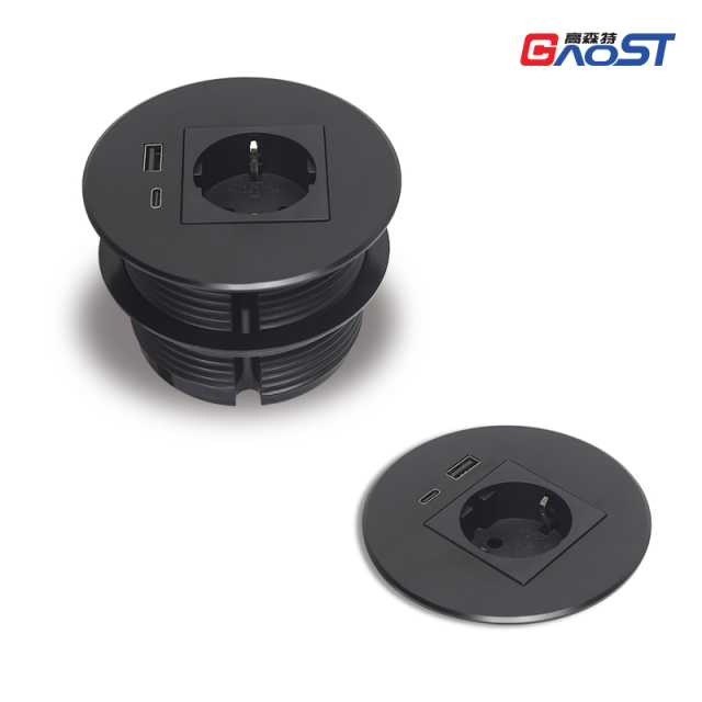 Alloy desk power grommet with type F Schulo socket PD20W USB charging hole 80mm, matte black