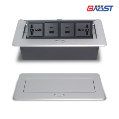 Hidden pop up table socket with 2 universal power,2 group of USBA+C charging,silver