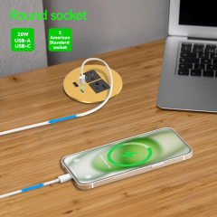 Alloy brown desk power grommet with type B power socket PD20W USB charging hole 80mm, brushed golden