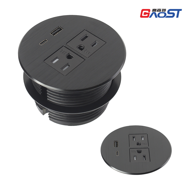 Round Desk power outlet UL certified alloy material PD20W charging 80mm hole safe power cord