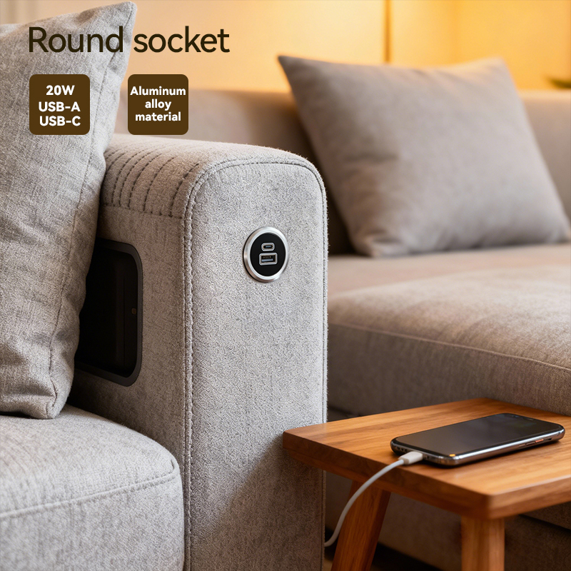 Sofa usb charger recessed couch charger 20W alloy housing shiny surface