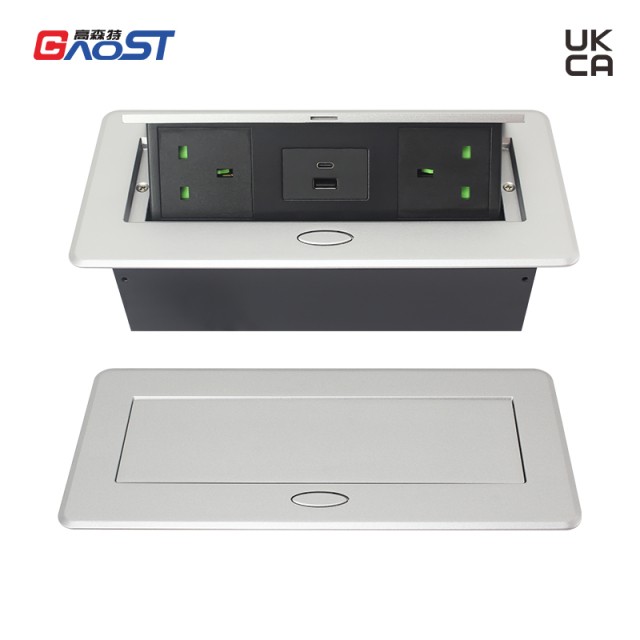 Table power outlet hidden socket box UKCA certi with 2 power outlets 20W USB charging