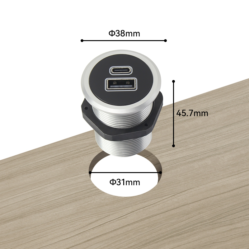 Sofa usb charger recessed couch charger 20W alloy housing shiny surface