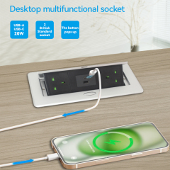 Table power outlet hidden socket box UKCA certi with 2 power outlets 20W USB charging