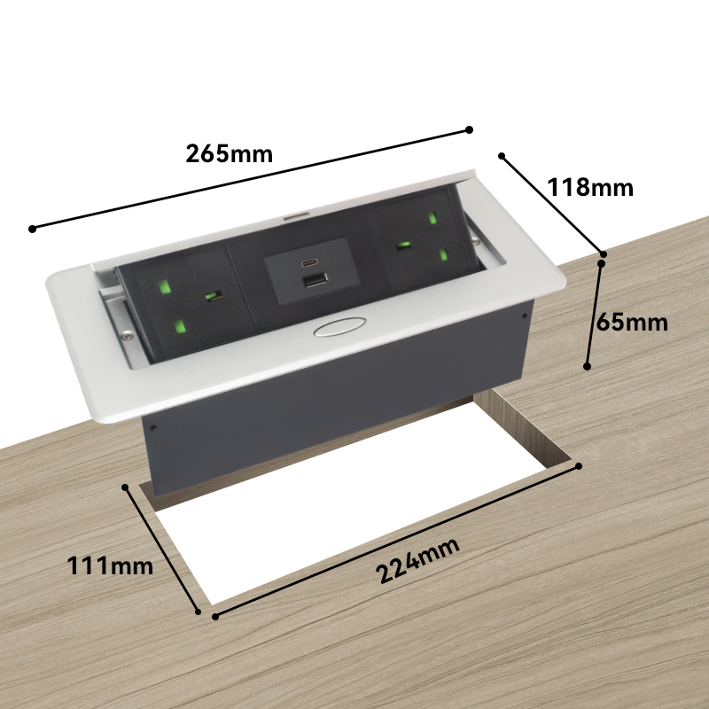 Table power outlet hidden socket box UKCA certi with 2 power outlets 20W USB charging