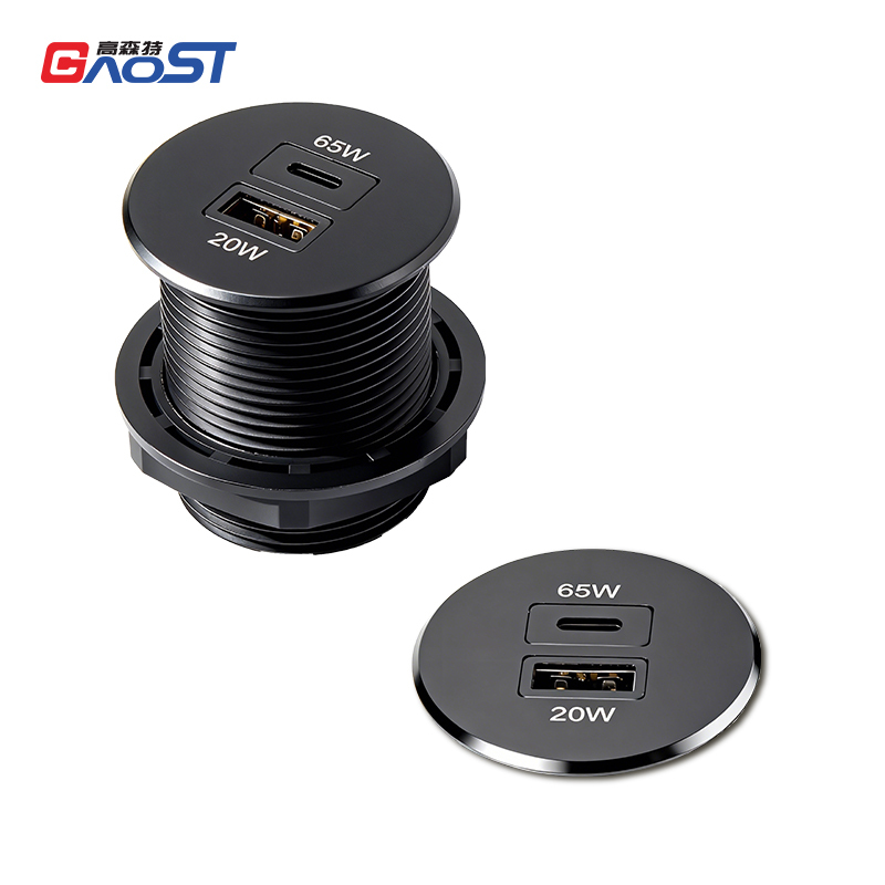 65W Recessed furniture Dual USB charger output alloy metal faceplate