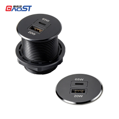 65W Recessed furniture Dual USB charger output alloy metal faceplate
