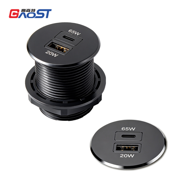 65W Recessed furniture Dual USB charger output alloy metal faceplate