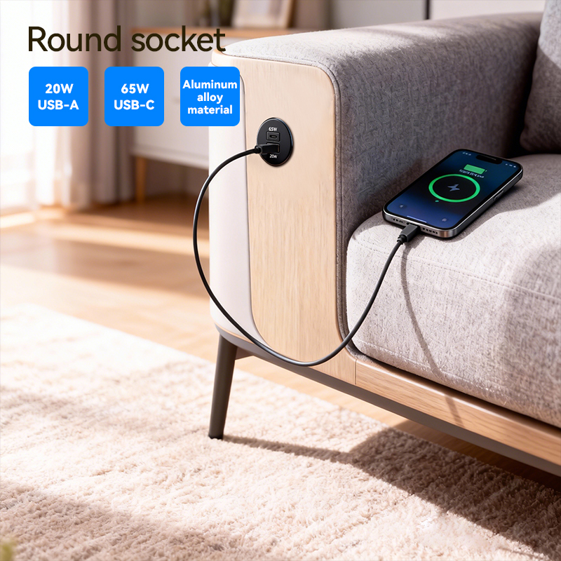 65W Recessed furniture Dual USB charger output alloy metal faceplate