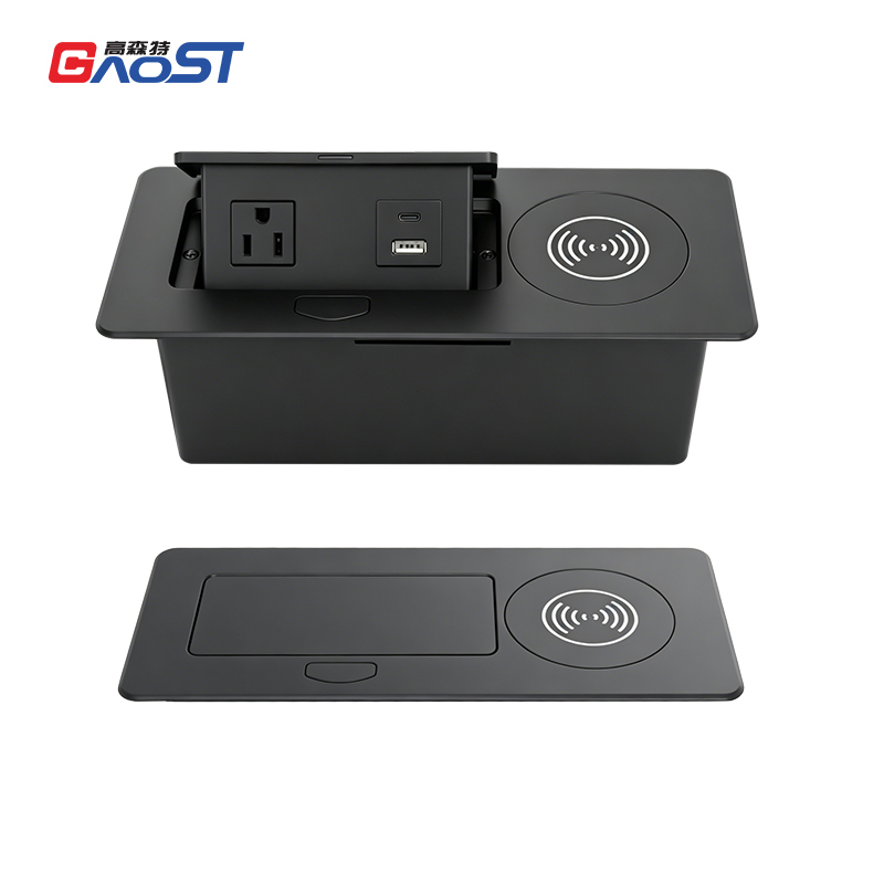 Pop Up Desktop Outlet With 15W Wireless Charger And USB C