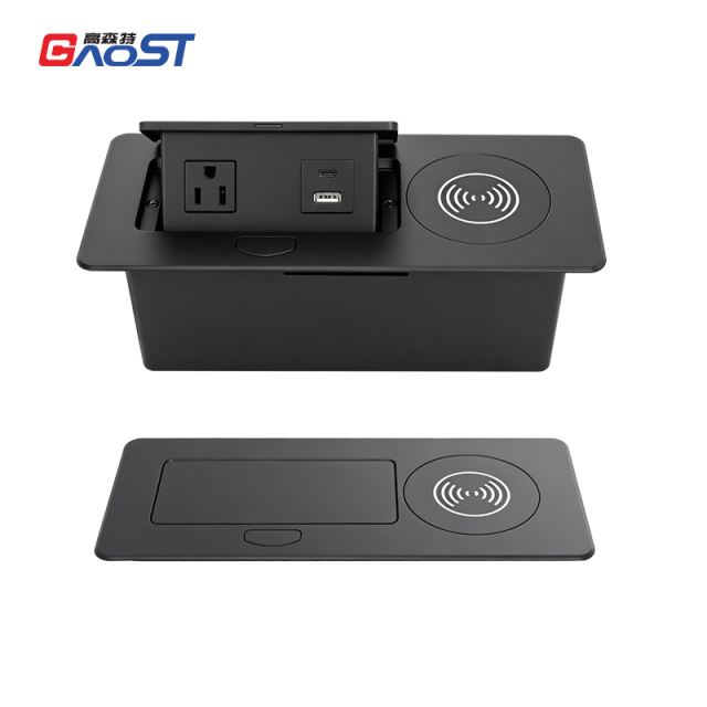 Pop Up Desktop Outlet With 15W Wireless Charger And USB C