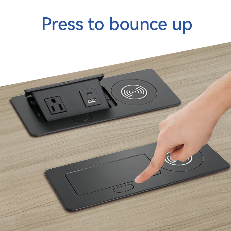 Pop Up Desktop Outlet With 15W Wireless Charger And USB C