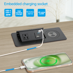 Pop Up Desktop Outlet With 15W Wireless Charger And USB C