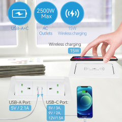 Factory Price Small Pop Up Socket Countertop 15w Wireless Charger Child Safety Table Lamp Socket Portable Socket