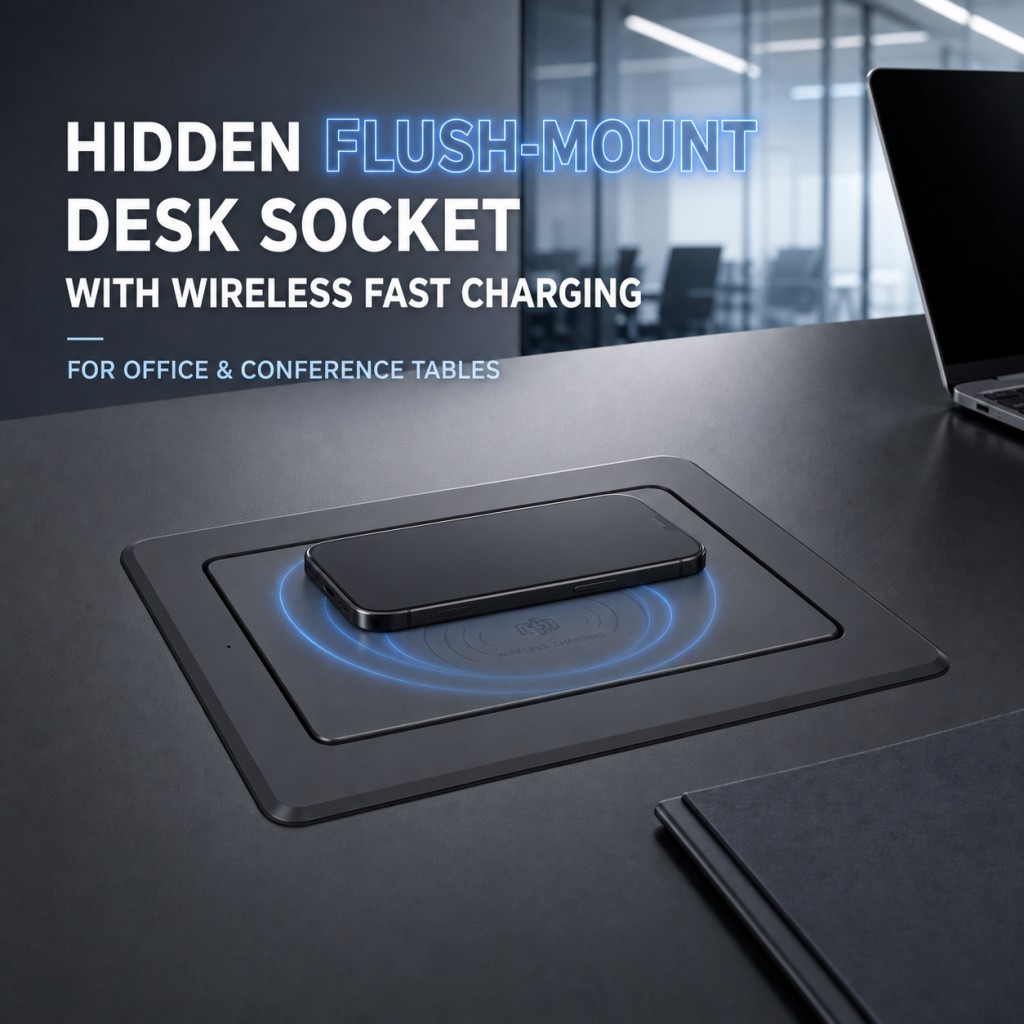 Wholesale Desktop Pop Up Power Socket With Wireless Charging 2 US AC Outlets 1 USB-A&C Charging Suitable For Most Furniture