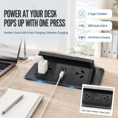 Gaost au standard flush mounting electric office safety SAA ABS pop up socket with 15 w wireless charger