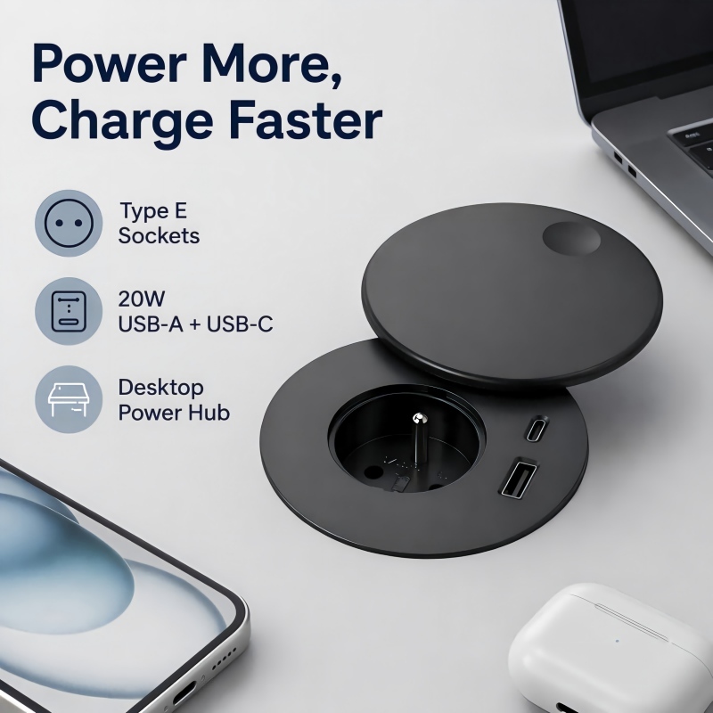 New arrival French standard black flip cover power grommet with French outlet usb a and uab c