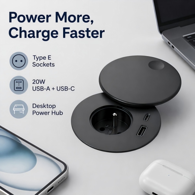 New arrival French standard black flip cover power grommet with French outlet usb a and uab c