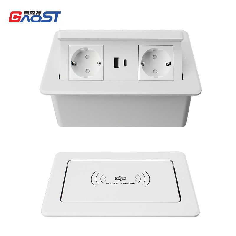 Wholesale QI Wireless pop up socket with 2USB A outlets light fast charging wireless charger