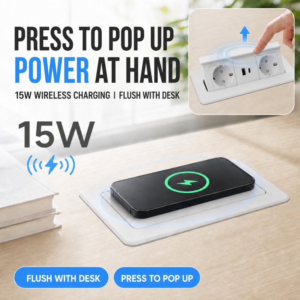 Wholesale QI Wireless pop up socket with 2USB A outlets light fast charging wireless charger
