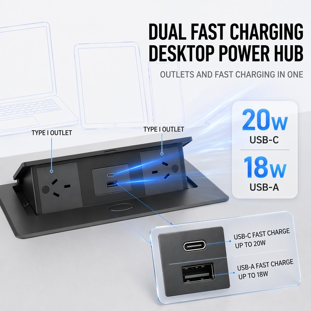 Hidden Pop Up Power Outlet SAA Approved for Australia New Zealand Desk