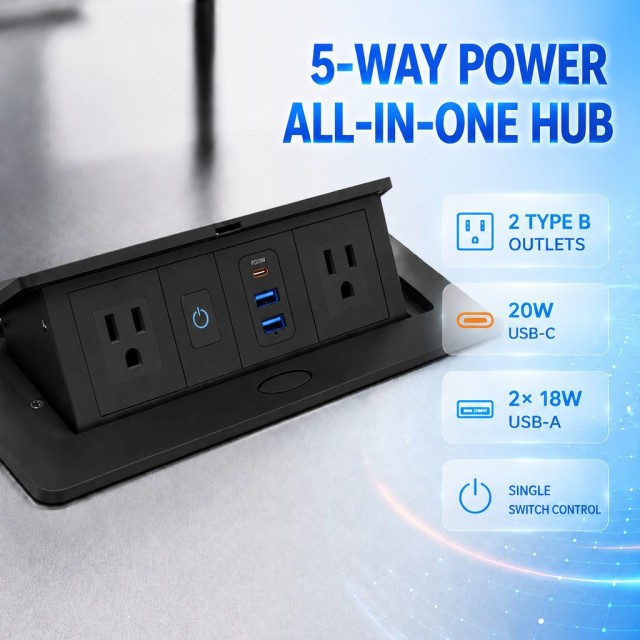 All-in-One Desktop Power Hub with 2 USB-C & 2 USB-A Ports, UL Certified Fast Charger for Home Office Workstation