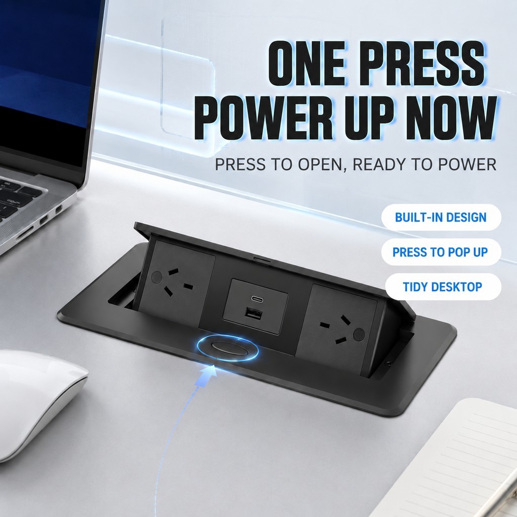 Hidden Pop Up Power Outlet SAA Approved for Australia New Zealand Desk