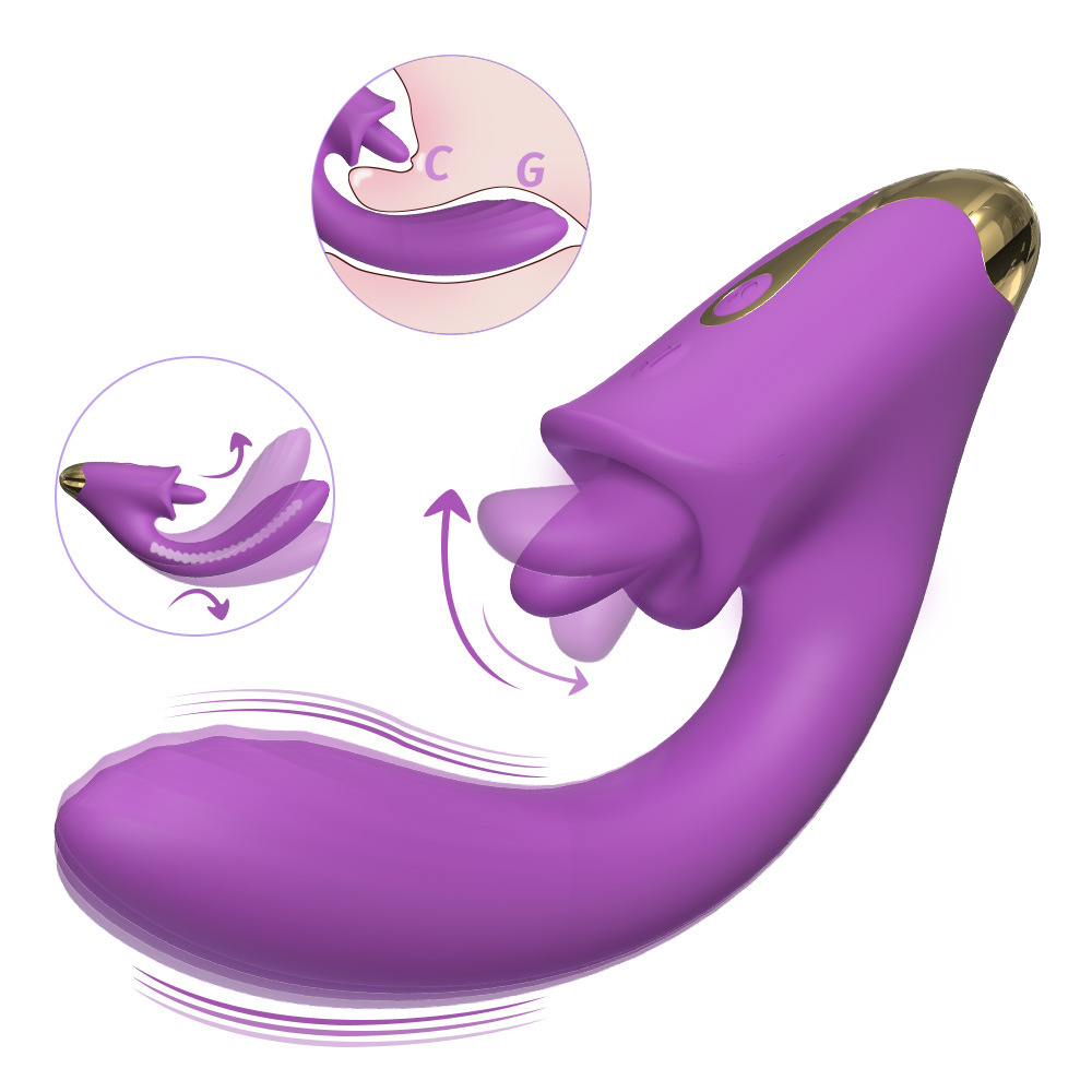 Silicone Curved G-Spot and Clitoral Tongue Licking Vibrator
