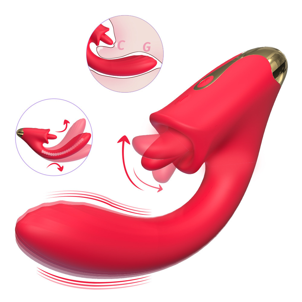 Silicone Curved G-Spot and Clitoral Tongue Licking Vibrator
